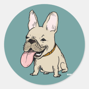 Sticker Rond Chien-taureau français amusant avec une énorme lan