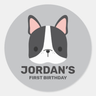Sticker Rond Chien-taureau français mignon avec nom personnalis