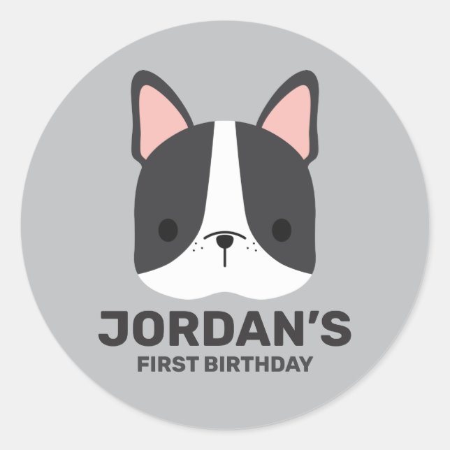 Sticker Rond Chien-taureau français mignon avec nom personnalis (Devant)