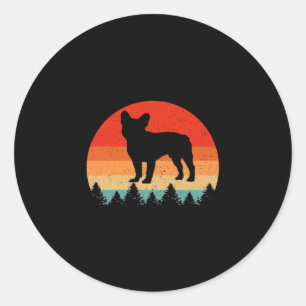 Sticker Rond Chien-taureau français rétro Amoureux des chiens