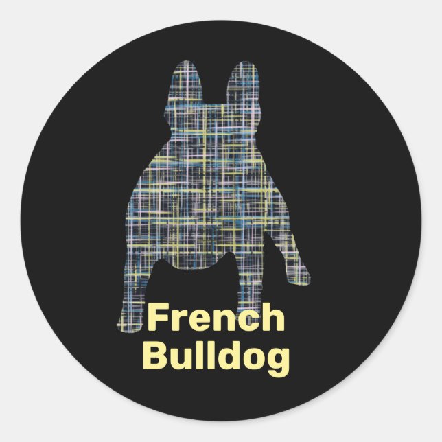 Sticker Rond Chien-taureau français Silhouette Jaune & Grille N (Devant)