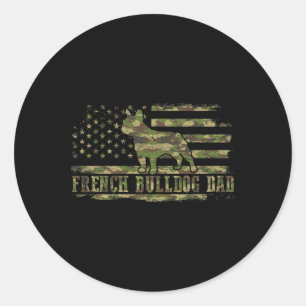 Sticker Rond Chien-taureaux français Papa Camouflage Drapeau am