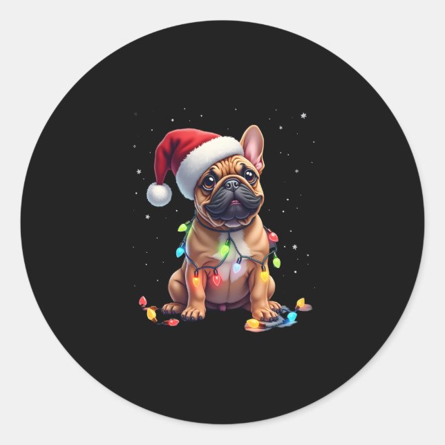Sticker Rond Chien-taureaux français Père Noël Chien-taureaux f (Devant)