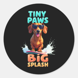 Sticker Rond Chien Teckel Cool Surfant Pour Hommes Femmes Fille
