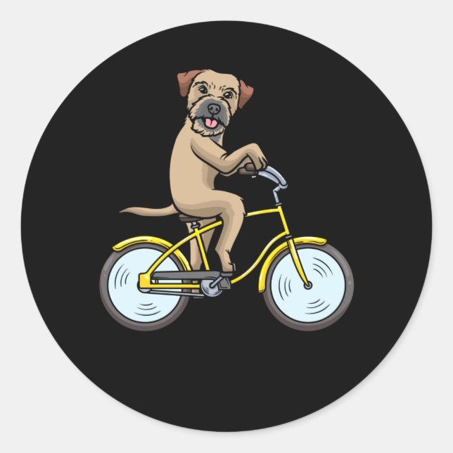 Sticker Rond Chien Terrier Bordé Avec Cycliste À Vélo (Devant)