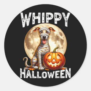 Sticker Rond Chien Whippet Halloween