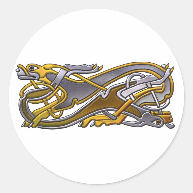 Sticker Rond Chiens Celtic Knot 2 - or et argent (Devant)