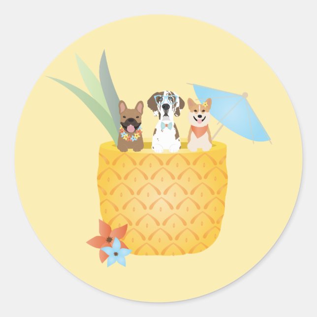 Sticker Rond Chiens d'ananas Pina Colada (Devant)