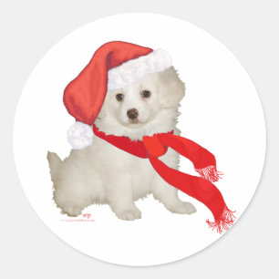 Sticker Rond Chiens d'assistance du Père Noël Puppy Poodle / Bi