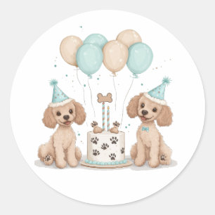 Sticker Rond Chiens de caniche normaux d'anniversaire