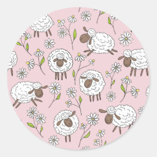 Sticker Rond Chiens de comptage sur coton bonbon rose