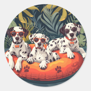 Sticker Rond Chiens de Dalmatie - Flotte de la piscine d'ananas