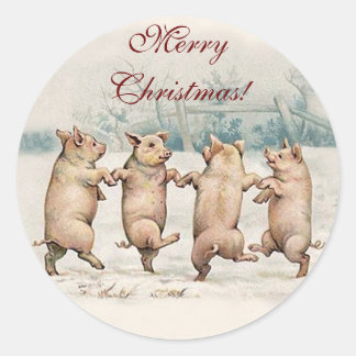 Sticker Rond Chiens de danse mignons, Animaux - Joyeux Noël