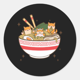 Sticker Rond Chiens de Kawaii mangeant Ramen
