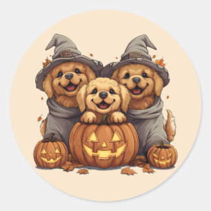 Sticker Rond Chiens de l'Halloween Golden Retriever Jack-o'-lan