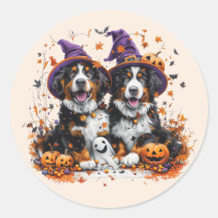 Sticker Rond Chiens de montagne bernois d'Halloween Fantôme de 