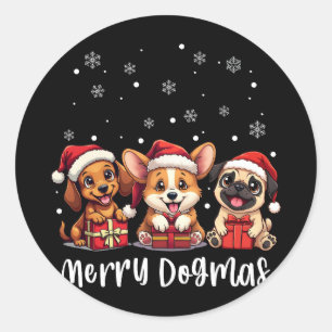 Sticker Rond Chiens de Noël Chiens de Noël Joyeux Dogmas