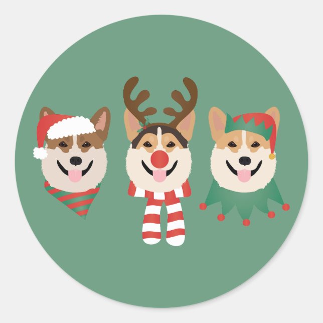 Sticker Rond Chiens de Noël Pembroke Welsh Corgi (Devant)