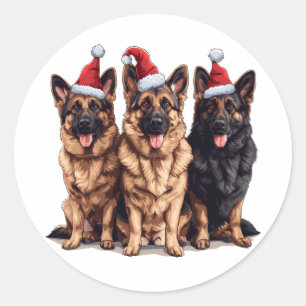 Sticker Rond Chiens de Père Noël, berger allemand de Noël