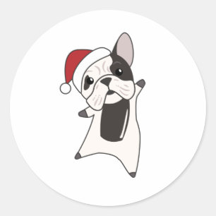 Sticker Rond Chiens de taureau Joyeux animaux d'hiver de Noël