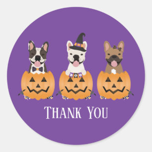 Sticker Rond Chiens de taureaux français Halloween Merci