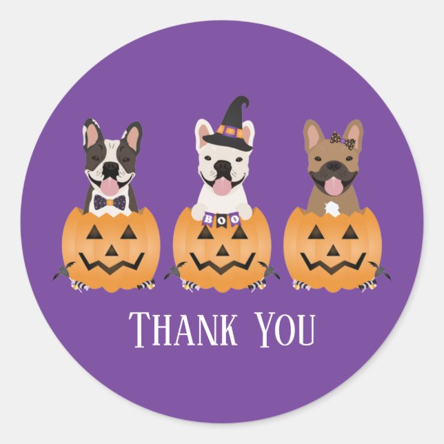 Sticker Rond Chiens de taureaux français Halloween Merci (Devant)