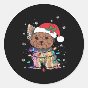 Sticker Rond Chiens de Yorkie Arbre Chandail de Noël Xmas Anima