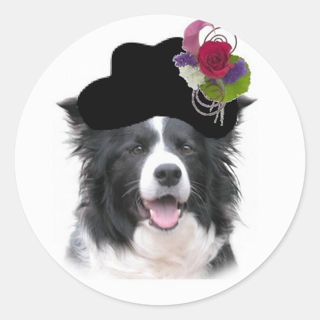 Sticker Rond Chiens Ditzy~Sticker Collie Bordure~Pâques (Devant)