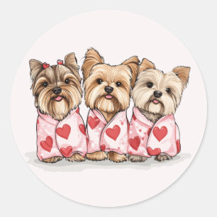Sticker Rond Chiens du Yorkshire Terrier de Valentines Day