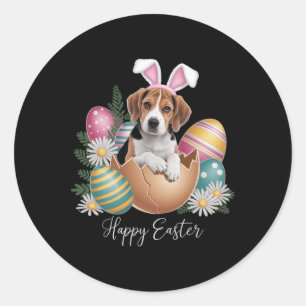 Sticker Rond Chiens Floraux Jour de Pâques Mignon Chien Beagle