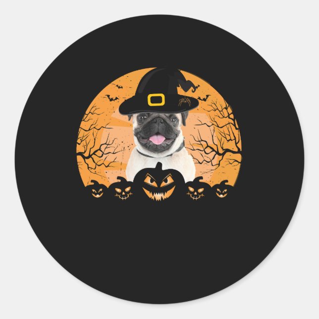 Sticker Rond Chiens Jack-o-Lanterne, Casquette de sorcière carl (Devant)