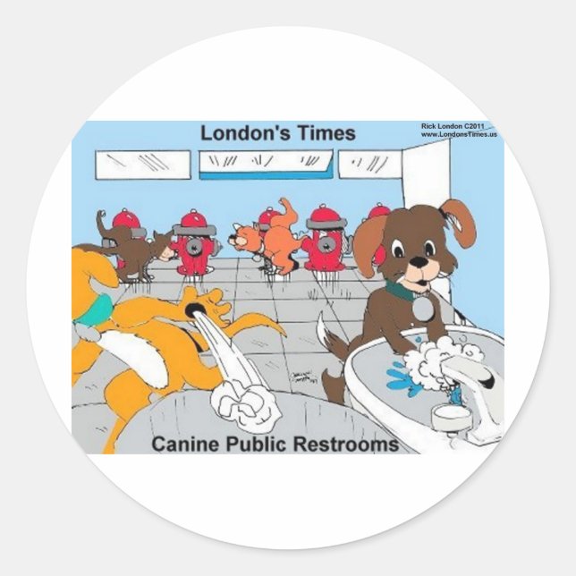 Sticker Rond Chiens Salle De Bains Publiques Drôle Cadeaux Cart (Devant)