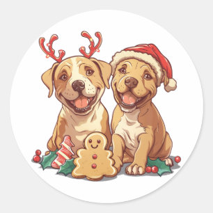 Sticker Rond Chiens taureaux de Noël Pit