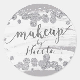 Sticker Rond Chiffre blanc argenté et gris étincelant maquillag