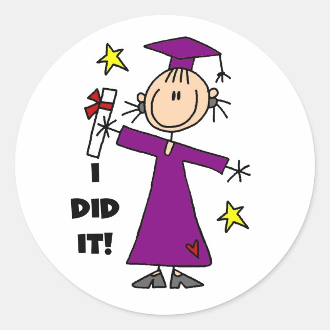 Sticker Rond Chiffre pourpre Stick Girl Graduate (Devant)