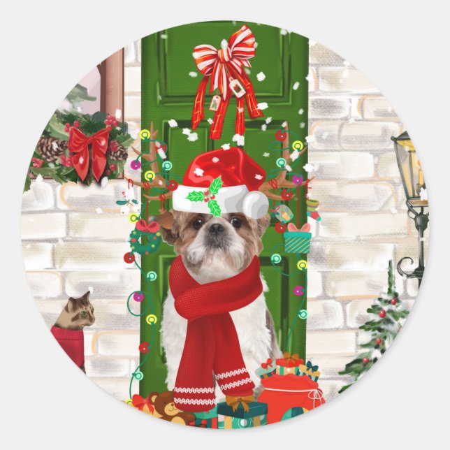 Sticker Rond Chih Tzu Chien Noël (Devant)