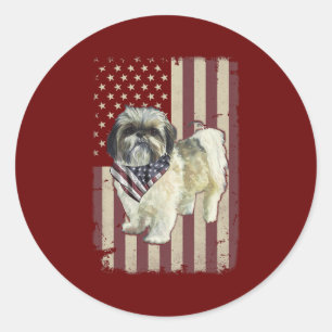 Sticker Rond Chih Tzu Drapeau Américain Bandana Patriotique 4èm