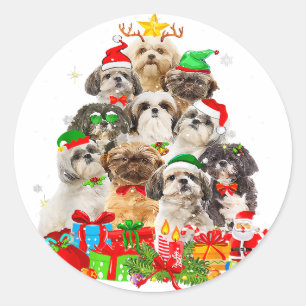 Sticker Rond Chih Tzu Santa Hat   Cadeau de Noël