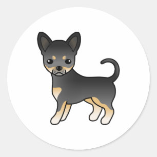Sticker Rond Chihuahua à poil lisse noir et feu Chien mignon