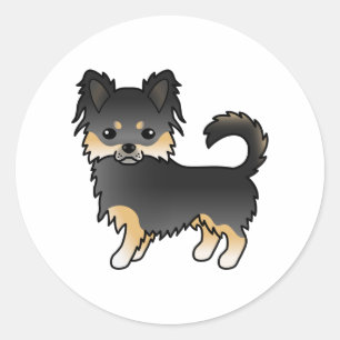 Sticker Rond Chihuahua à poil long noir et feu Mignon chien de