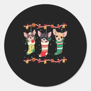 Sticker Rond Chihuahua Chaussettes de Noël Lumières Drôle Chien