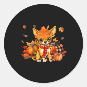 Sticker Rond Chihuahua Chien Chute Écharpe léopard Citrouilles