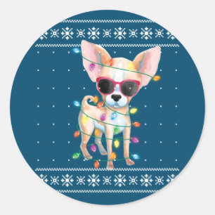 Sticker Rond Chihuahua Chien Maman Femmes Chandail moche de Noë