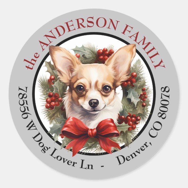 Sticker Rond Chihuahua Chien Noël Adresse de retour (Devant)