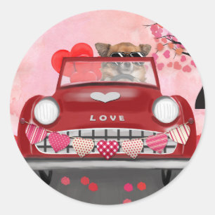 Sticker Rond Chihuahua Chien voiture avec les coeurs Valentine'