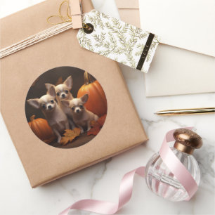 Sticker Rond Chihuahua Chiot Automne Citrouille de plaisir