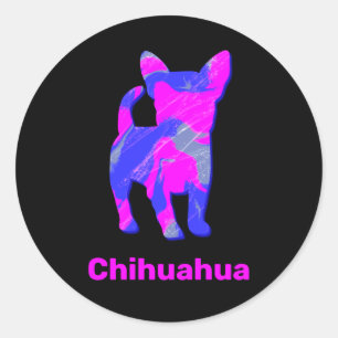 Sticker Rond Chihuahua Crazy Hot Pink et Blue