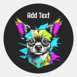 Sticker Rond Chihuahua Cyberpunk style Art Personnalisé