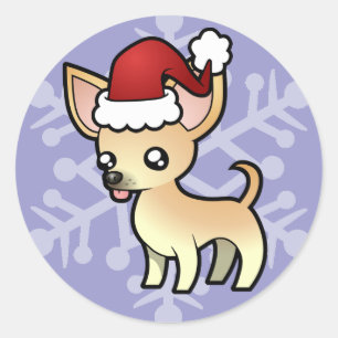 Sticker Rond Chihuahua de Noël (manteau lisse)