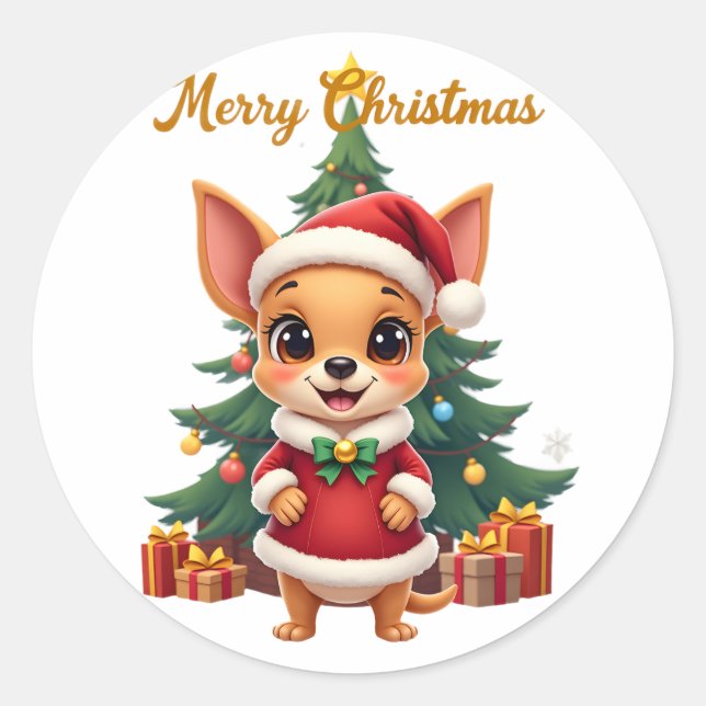 Sticker Rond Chihuahua Dog Merry Christmas (Devant)